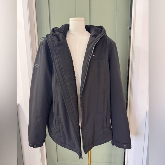 Tommy Hilfiger Sherpa Lined Hooded Coat Like New - Black Mens Medium M - Picture 1 of 7